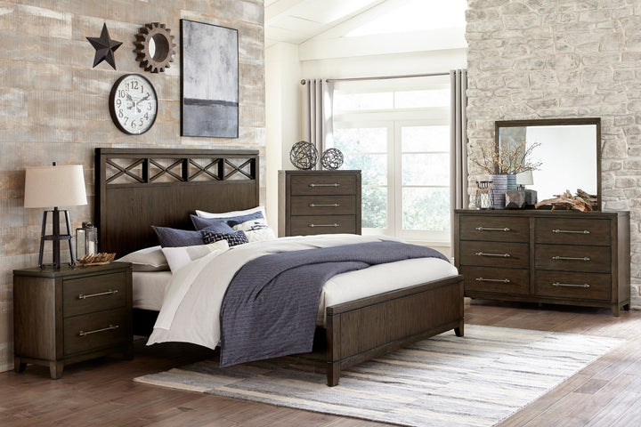 Griggs Brown 4-Piece Queen Bed Set with Nightstand, Dresser &amp; Mirror