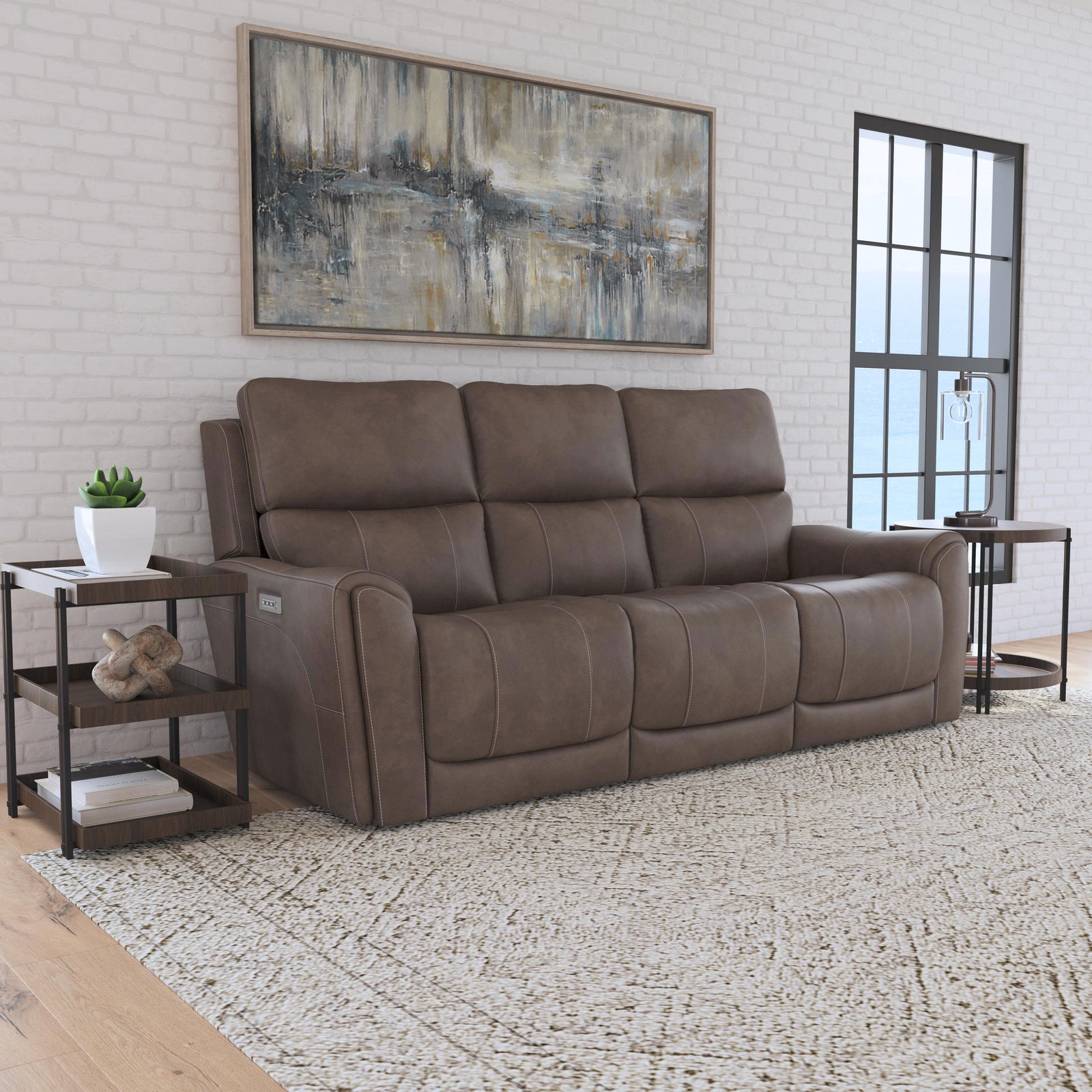 Carter Fabric Power Reclining Sofa with Console & Power Headrests & Lumbar in Cappuccino