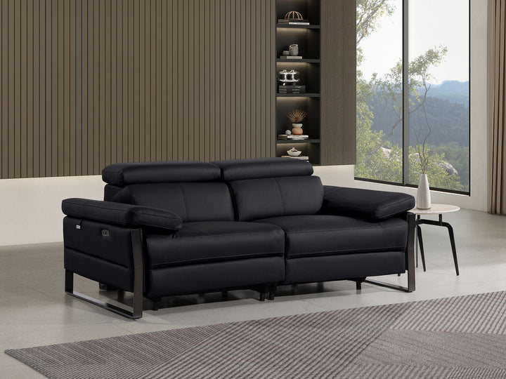 DivanItalia 1246 Top Grain Italian Leather Loveseat with Power Headrest - Black
