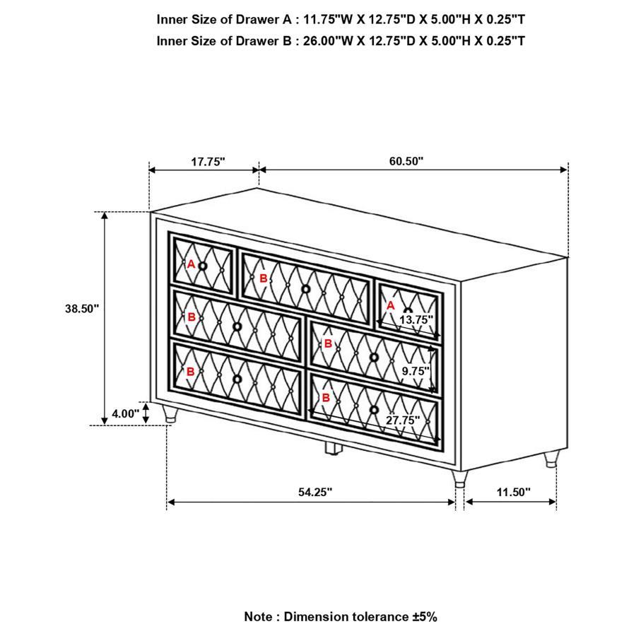 Antonella - 7-Drawer Upholstered Dresser - Ivory And Camel
