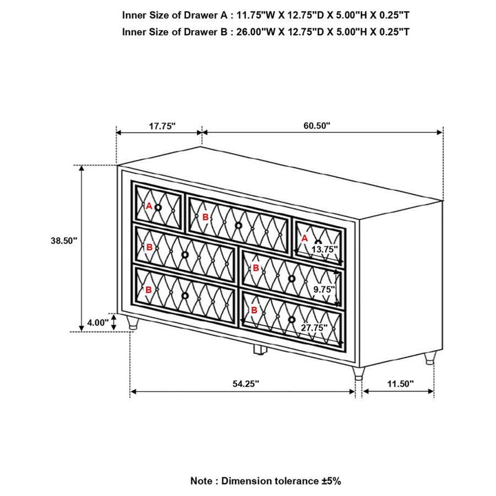 Antonella - 7-Drawer Upholstered Dresser - Ivory And Camel