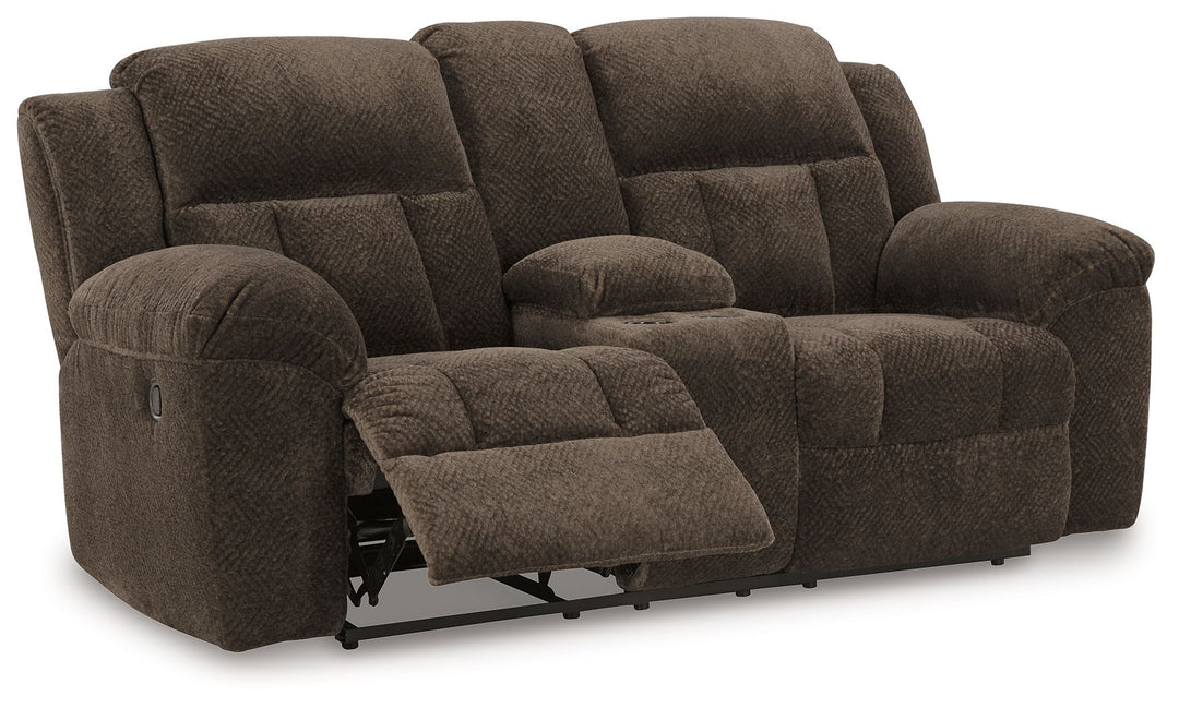 Frohn - Dbl Reclining Loveseat With Console - Chocolate