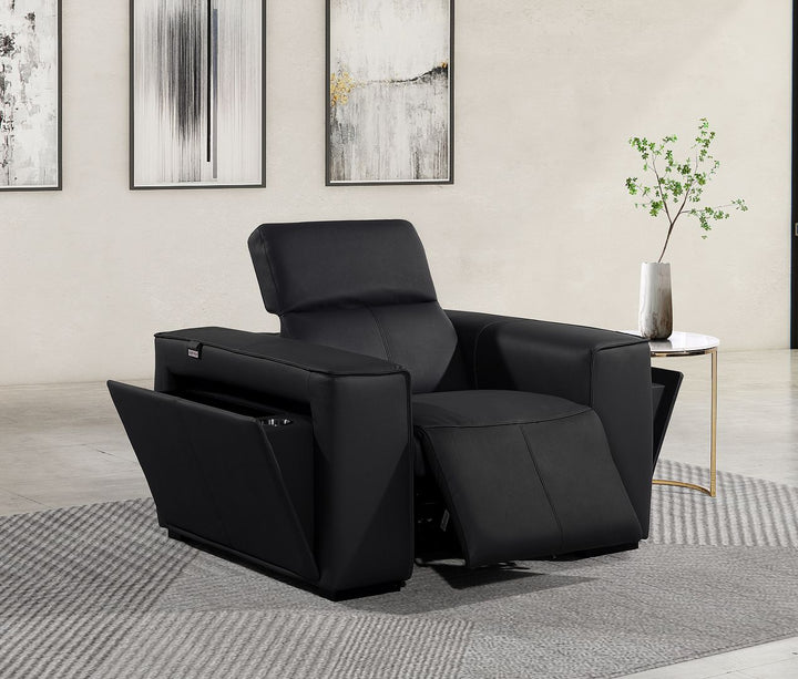 DivanItalia 1224 Top Grain Italian Leather Power Reclining Chair with Power Headrests - Black