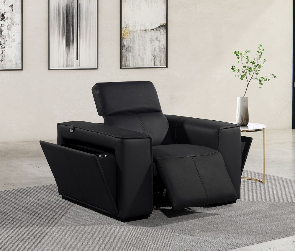 DivanItalia 1224 Top Grain Italian Leather Power Reclining Chair with Power Headrests - Black