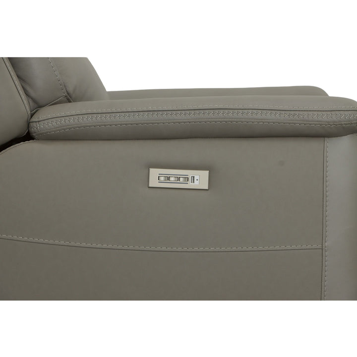 Sawyer Leather Power Recliner with Power Headrest &amp; Lumbar in Grey