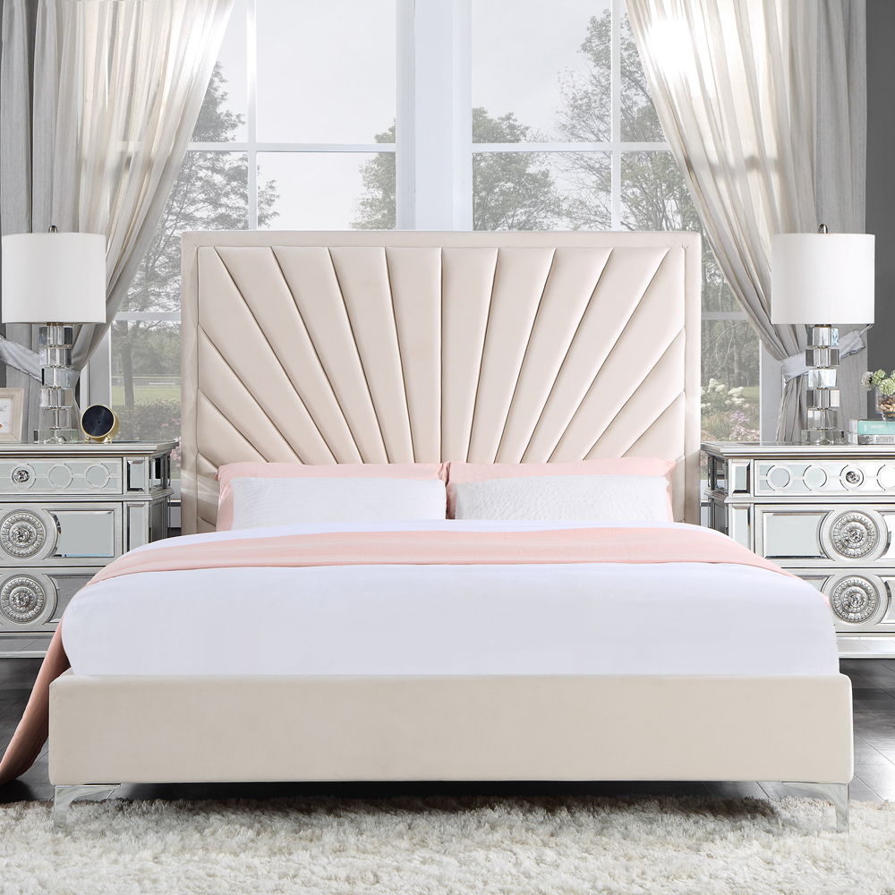 Faiz - Eastern King Bed - Beige Velvet