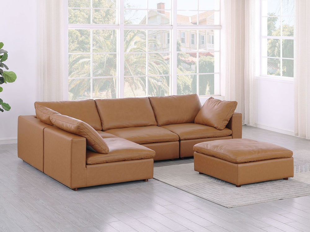 DivanItalia 1100 5-Piece Left Arm Facing 3-Seat Sectional – Top-Grain Italian Leather - Cognac