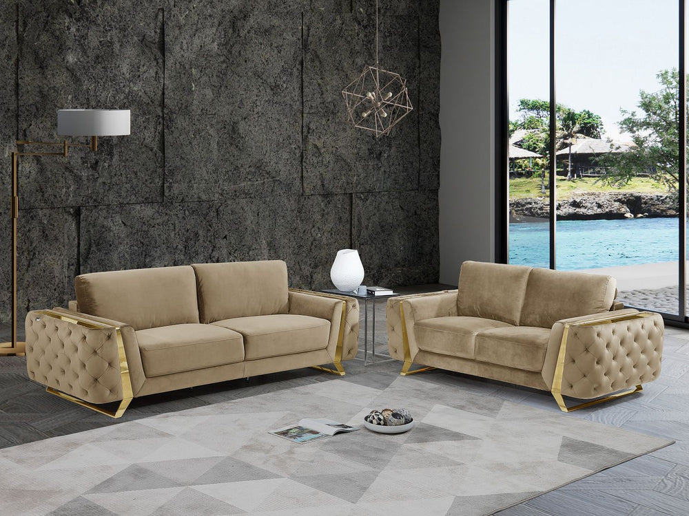 DivanItalia 1051 2-Piece Sofa Set in Velvet Fabric - Cream