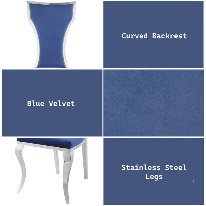 Azriel - Side Chair Set of 2) - Blue Velvet & Mirroed Silver