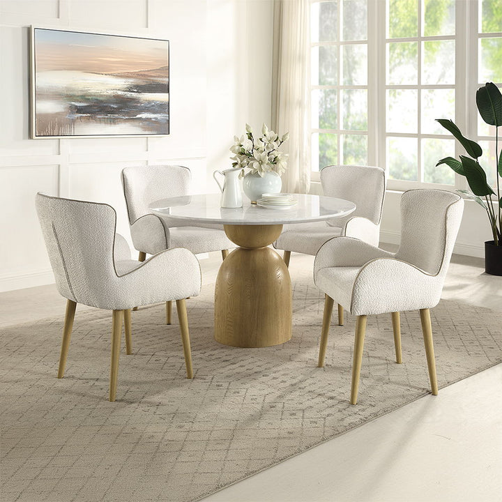 Kala - Round Dining Table With Marble Top - Natural Marble Top & Oak