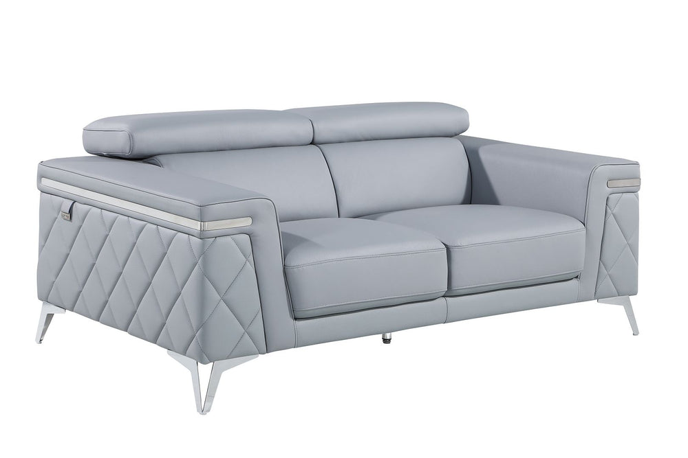 DivanItalia 1140 Loveseat with Adjustable Headrest in Top-Grain Italian Leather - Light Blue