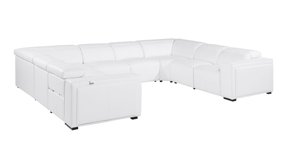 DivanItalia 1224 8-Piece U-Shaped Sectional Sofa in Top Grain Italian Leather with 4 Power Recliners & Power Headrests – with Console - White