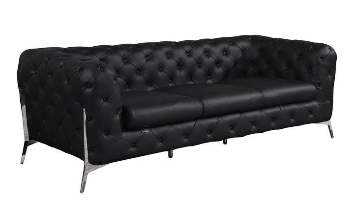 DivanItalia 970 Italian Leather Black Leather Sofa and Two Chair Set