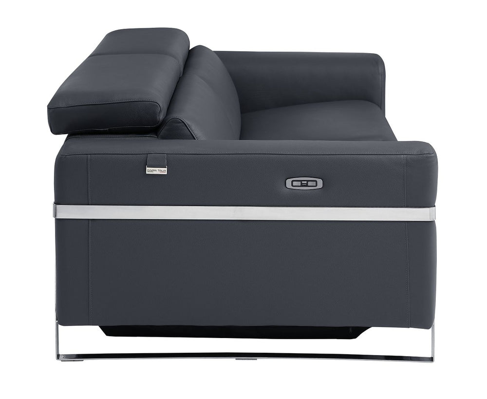 DivanItalia 990 Power Reclining Sofa with Power Headrest in Top-Grain Italian Leather - Dark Gray