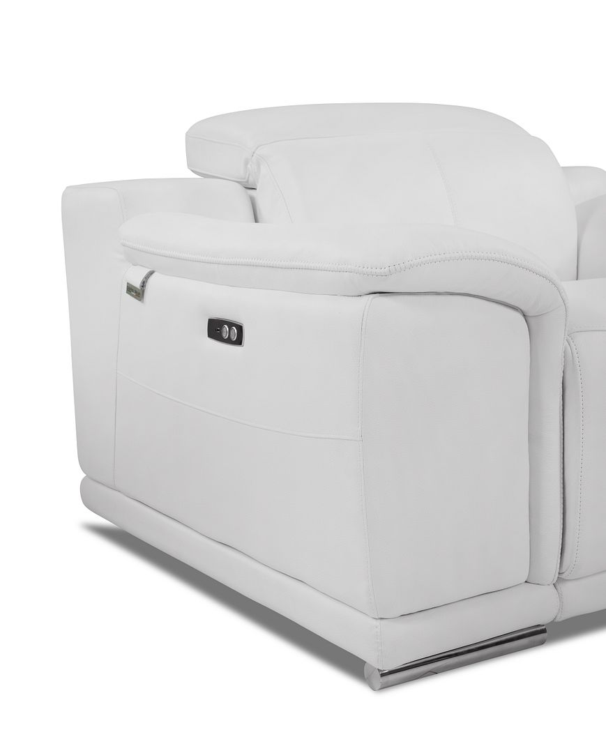 DivanItalia 9762 Top Grain Italian Leather Power Reclining Loveseat with Adjustable Headrests - White