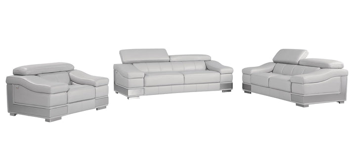 DivanItalia 415 3-Piece Sofa Set with Adjustable Headrest in Top-Grain Italian Leather - Light Gray