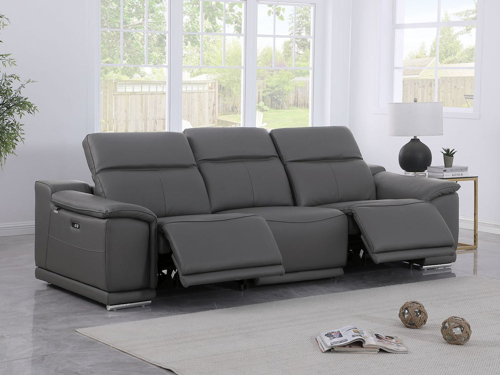 DivanItalia 9762 3-Piece Modular Power Reclining Sofa with 2 Power Recliners in Top Grain Italian Leather - Dark Gray
