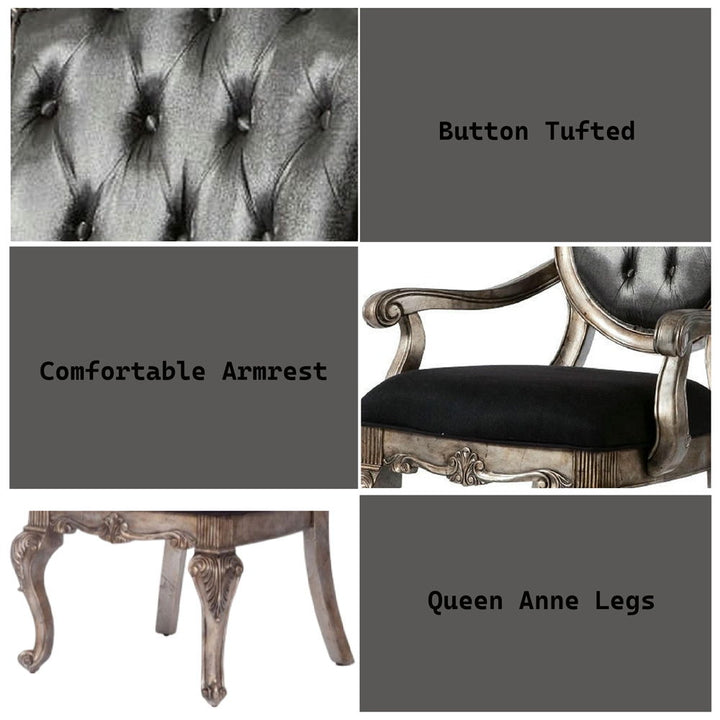 Chantelle - Arm Chair Set of 2) - Silver Gray Silk-Like Fabric & Antique Platinum