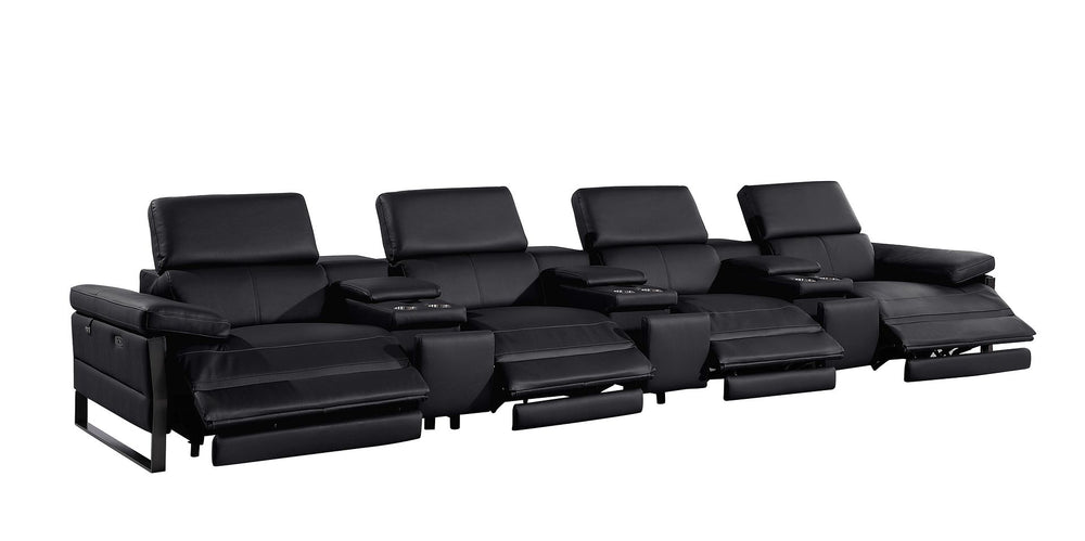 DivanItalia 1246 Modular Power Triple Reclining Triple Console Sofa with Power Reclining Headrests – Top Grain Italian Leather - Black