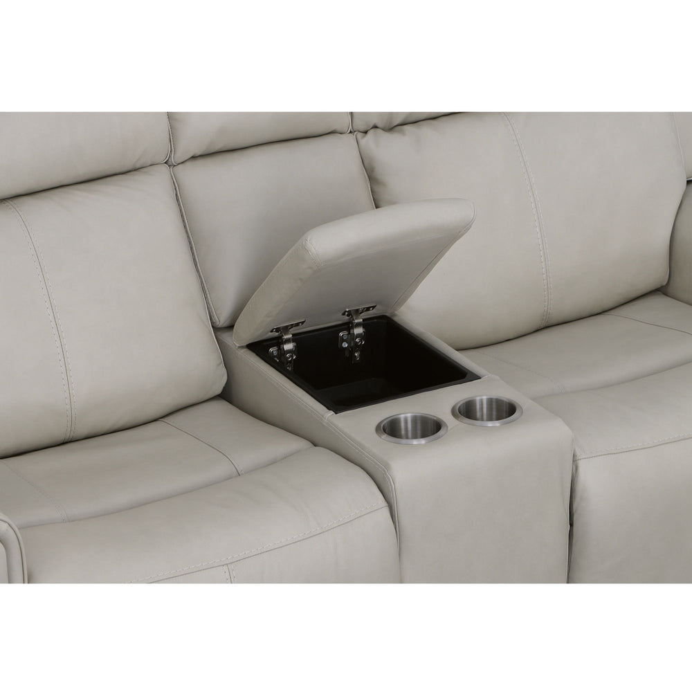 Barnett Leather Power Reclining Loveseat with Console, Power Headrests & Lumbar in Gray Matters