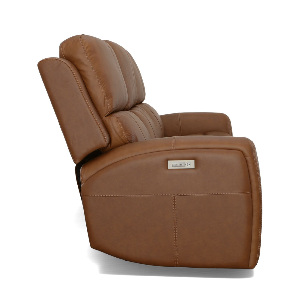 Linden Leather Power Reclining Sofa with Power Headrests & Lumbar in Caramel