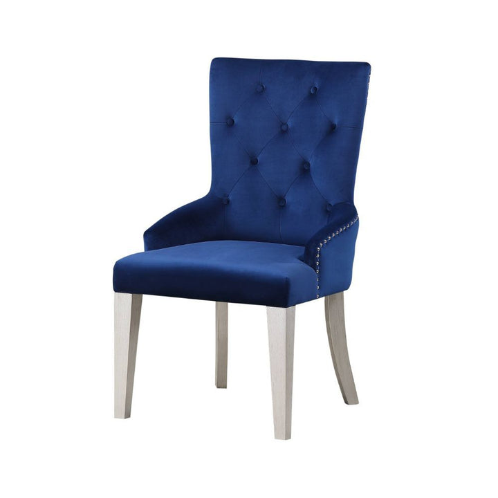 ACME Furniture Varian Side Chair Blue Fabric & Antique Platinum
