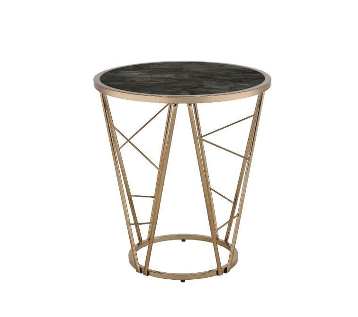 Cicatrix - End Table - Faux Black Marble Glass Top & Champagne