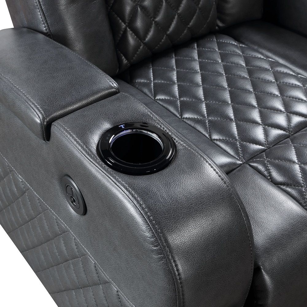 Alair - Power Motion Recliner With Bluetooth, Wireless Charger & Cupholder - Dark Gray Leather Aire
