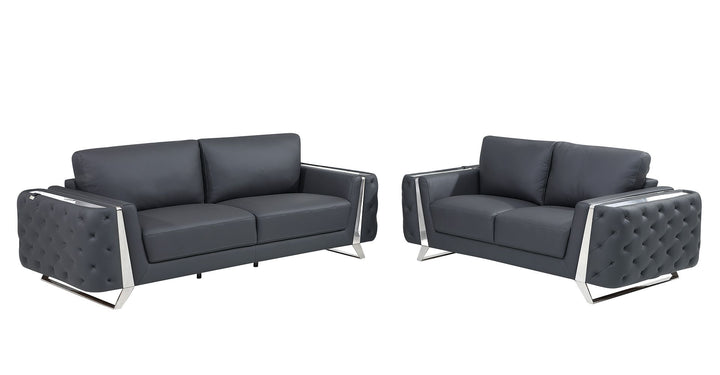 DivanItalia 1050 2-Piece Sofa Set in Top-Grain Italian Leather - Dark Gray
