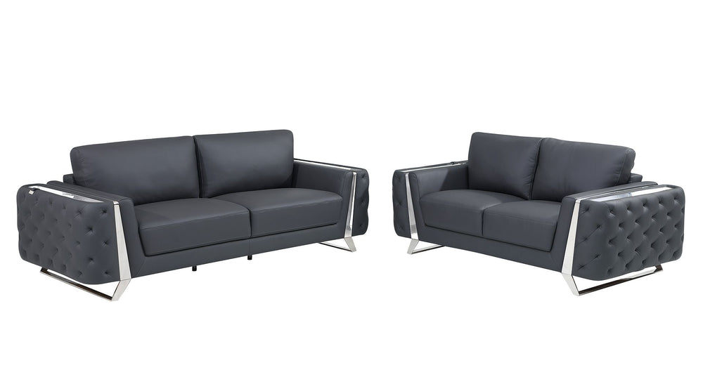 DivanItalia 1050 2-Piece Sofa Set in Top-Grain Italian Leather - Dark Gray
