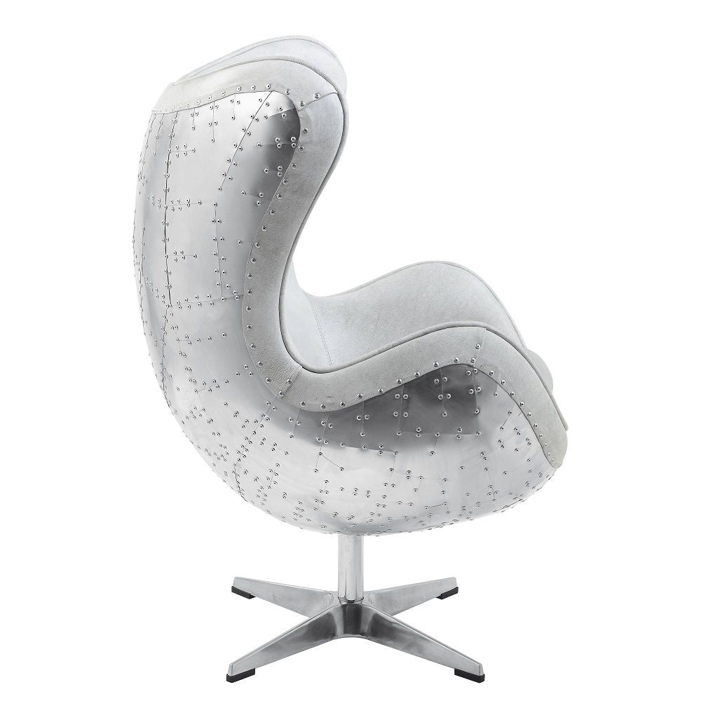 Brancaster - Accent Chair With Swivel - Vintage White Top Grain Leather & Aluminum
