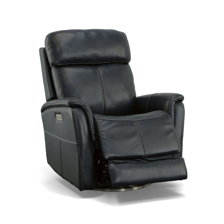 View Leather Power Swivel Recliner with Power Headrest in Ocean