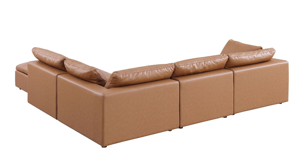 DivanItalia 1100 5-Piece Right Arm Facing 3-Seat Sectional – Top-Grain Italian Leather - Cognac