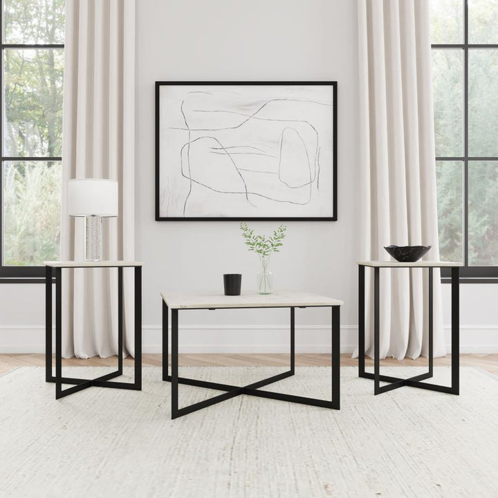 Coaster Furniture Tobin - 3 Piece Marble Top Coffee And End Table Set - White