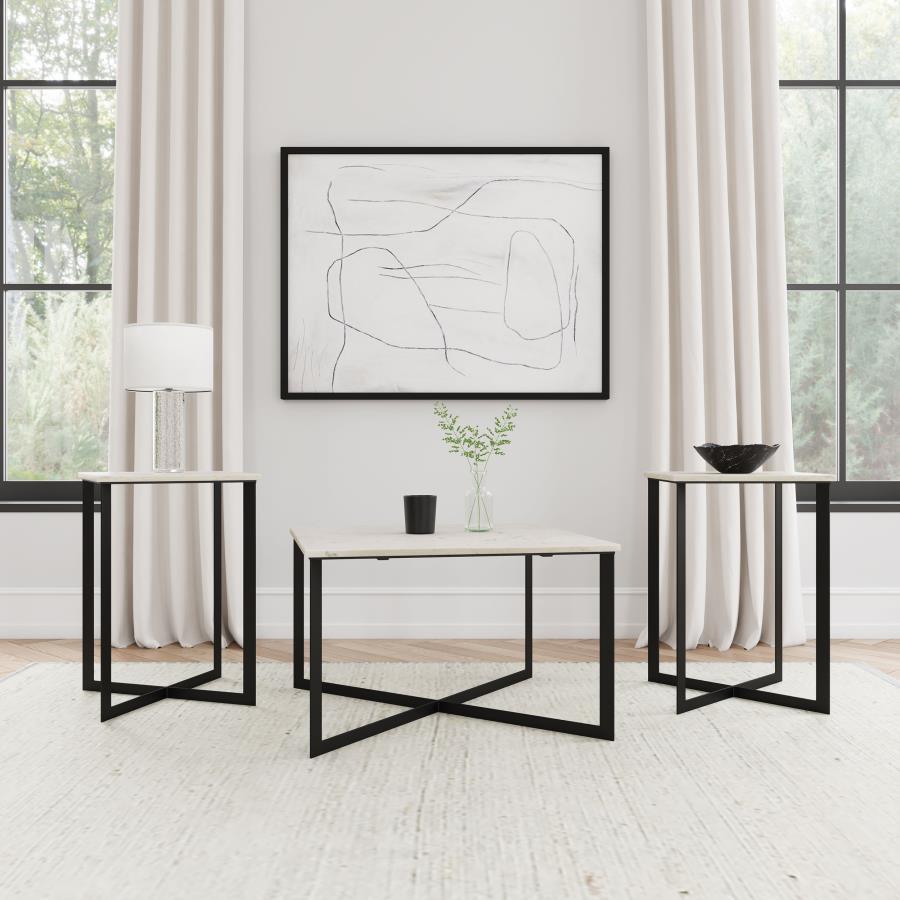 Coaster Furniture Tobin - 3 Piece Marble Top Coffee And End Table Set - White