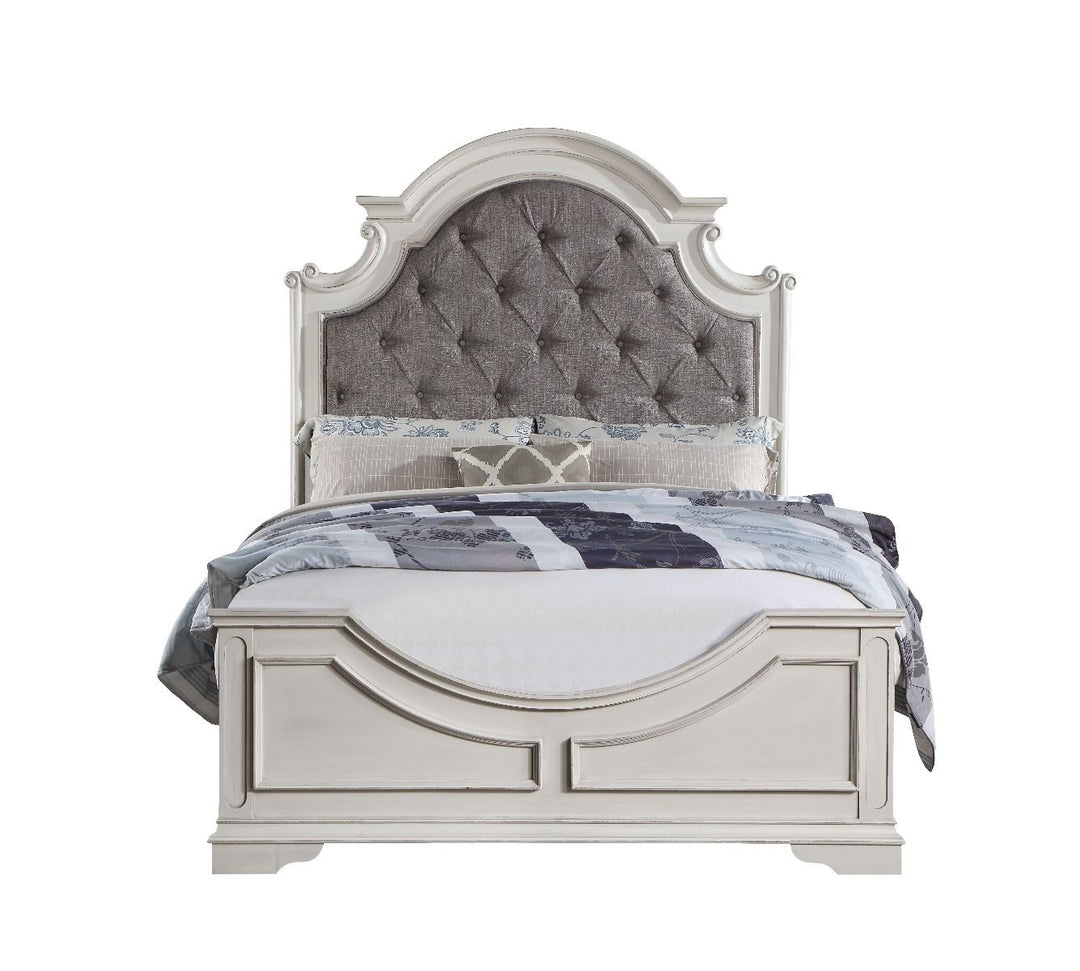 Florian - Eastern King Bed - Gray Fabric & Antique White