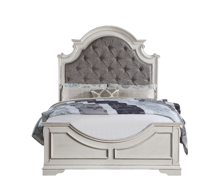 Florian - Eastern King Bed - Gray Fabric & Antique White