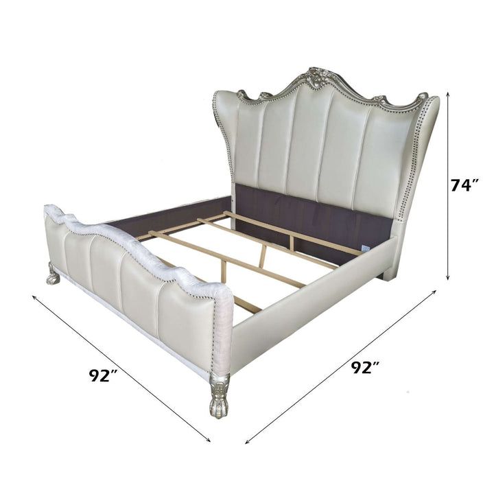 Dresden II - Eastern King Bed - Pearl White Synthetic Leather & Gold Patina
