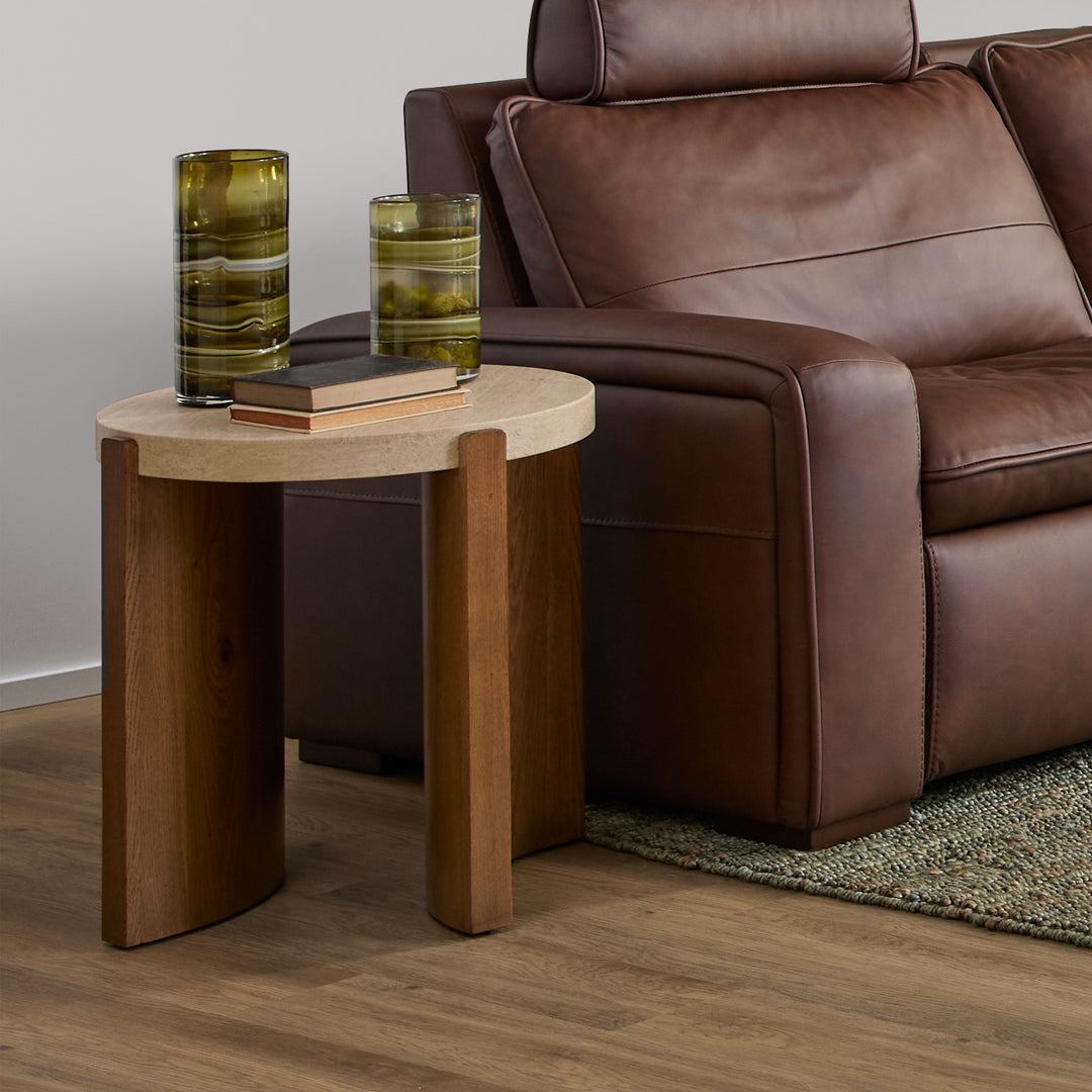 Eclipse  Round End Table  Light Brown / Beige