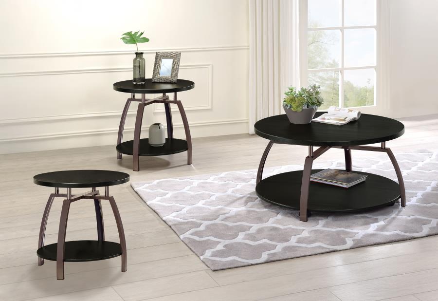 Dacre - 3 Piece Round Coffee And End Table Set - Dark Charcoal Table Set modern furniture Contempo Furniture