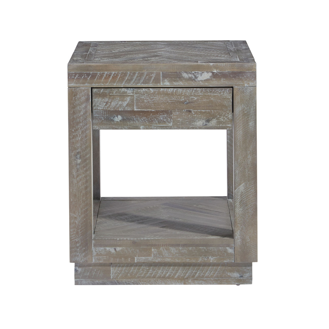 Modus Furniture 5Qs322 Herringbone Solid Wood One Drawer End Table In Rustic Latte