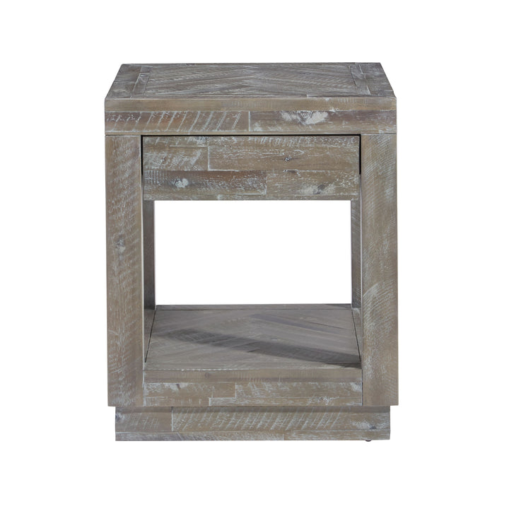 Modus Furniture 5Qs322 Herringbone Solid Wood One Drawer End Table In Rustic Latte