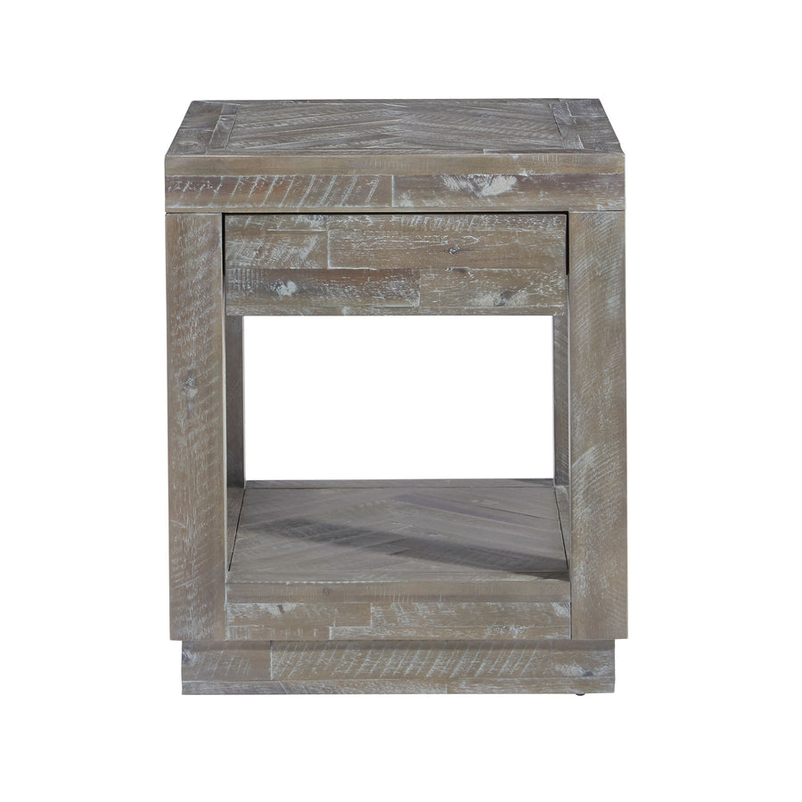 Modus Furniture 5Qs322 Herringbone Solid Wood One Drawer End Table In Rustic Latte