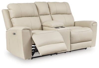 Dahlmoore Power Reclining Loveseat with Console - White Reclining Loveseat modern furniture Contempo Furniture