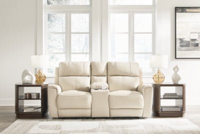 Dahlmoore Power Reclining Loveseat with Console - White Reclining Loveseat modern furniture Contempo Furniture