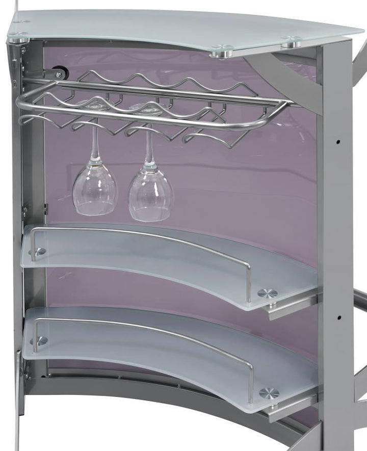 Dallas - 2 - Shelf Curved Freestanding Home Bar Cabinet - Silver Home Bars modern furniture Contempo Furniture