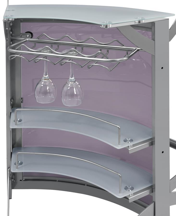Dallas - 2 - Shelf Curved Freestanding Home Bar Cabinet - Silver Home Bars modern furniture Contempo Furniture