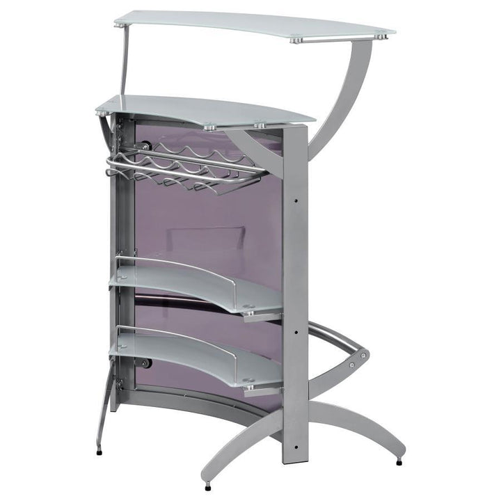 Dallas - 2 - Shelf Curved Freestanding Home Bar Cabinet - Silver Home Bars modern furniture Contempo Furniture