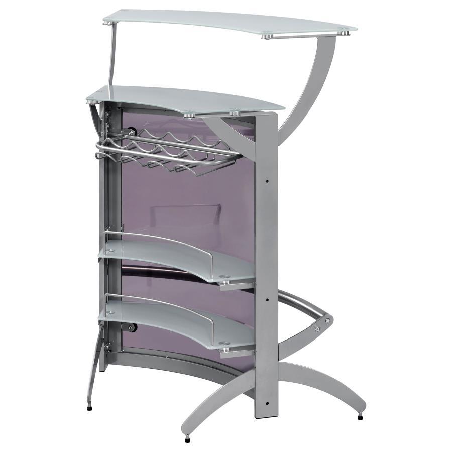 Dallas - 2 - Shelf Curved Freestanding Home Bar Cabinet - Silver Home Bars modern furniture Contempo Furniture