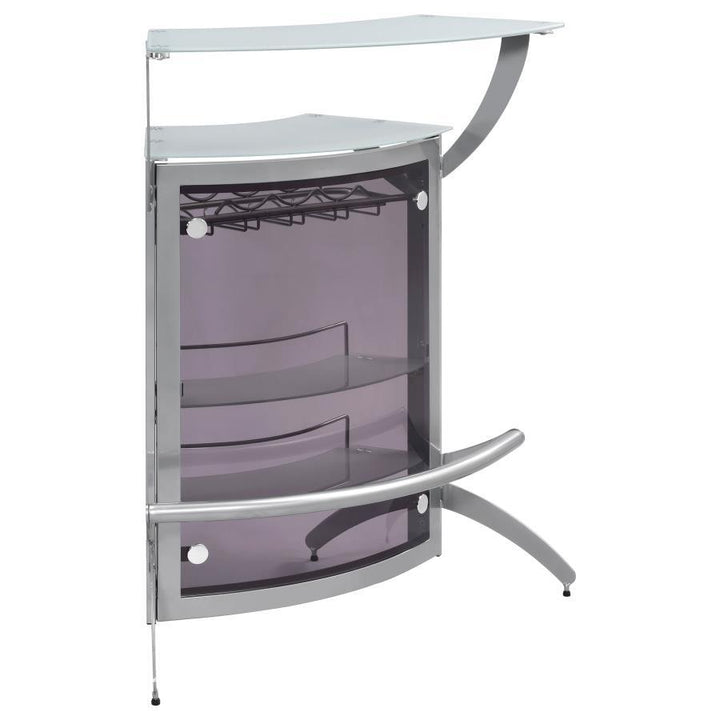 Dallas - 2 - Shelf Curved Freestanding Home Bar Cabinet - Silver Home Bars modern furniture Contempo Furniture